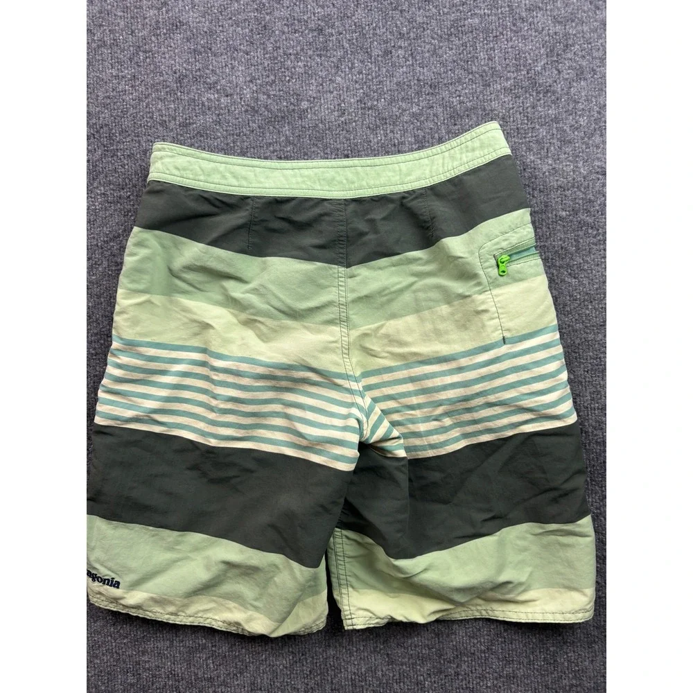 Patagonia Board Shorts Kids Size 14 Green Striped Swim Trunks 65715